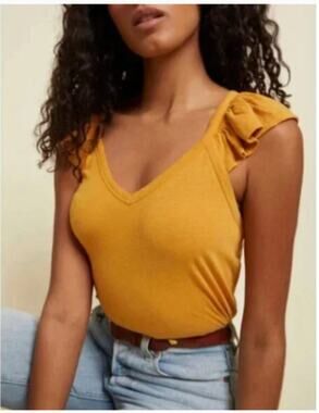 NATION LTD Aven Ruffled Cami in Mustard // XL